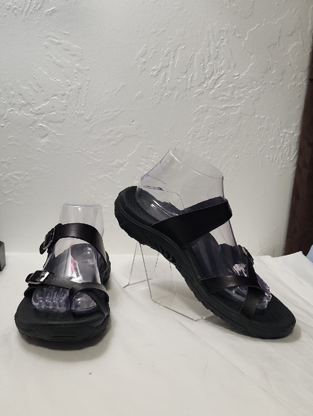 Skechers Black Perforated Slide Sandals with Ankle Strap - Picture 2 of 8